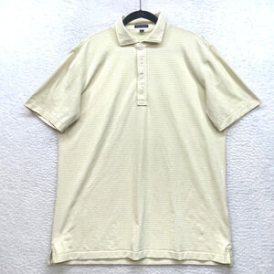 Peter Millar Polo Shirt Mens Large Yellow Striped Crown Crafted Golf Stretch
